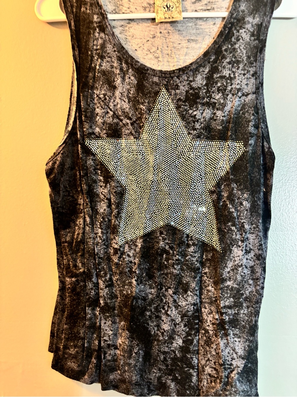 Vocal Black Crushed Velvet Tank with Rhinestone Star